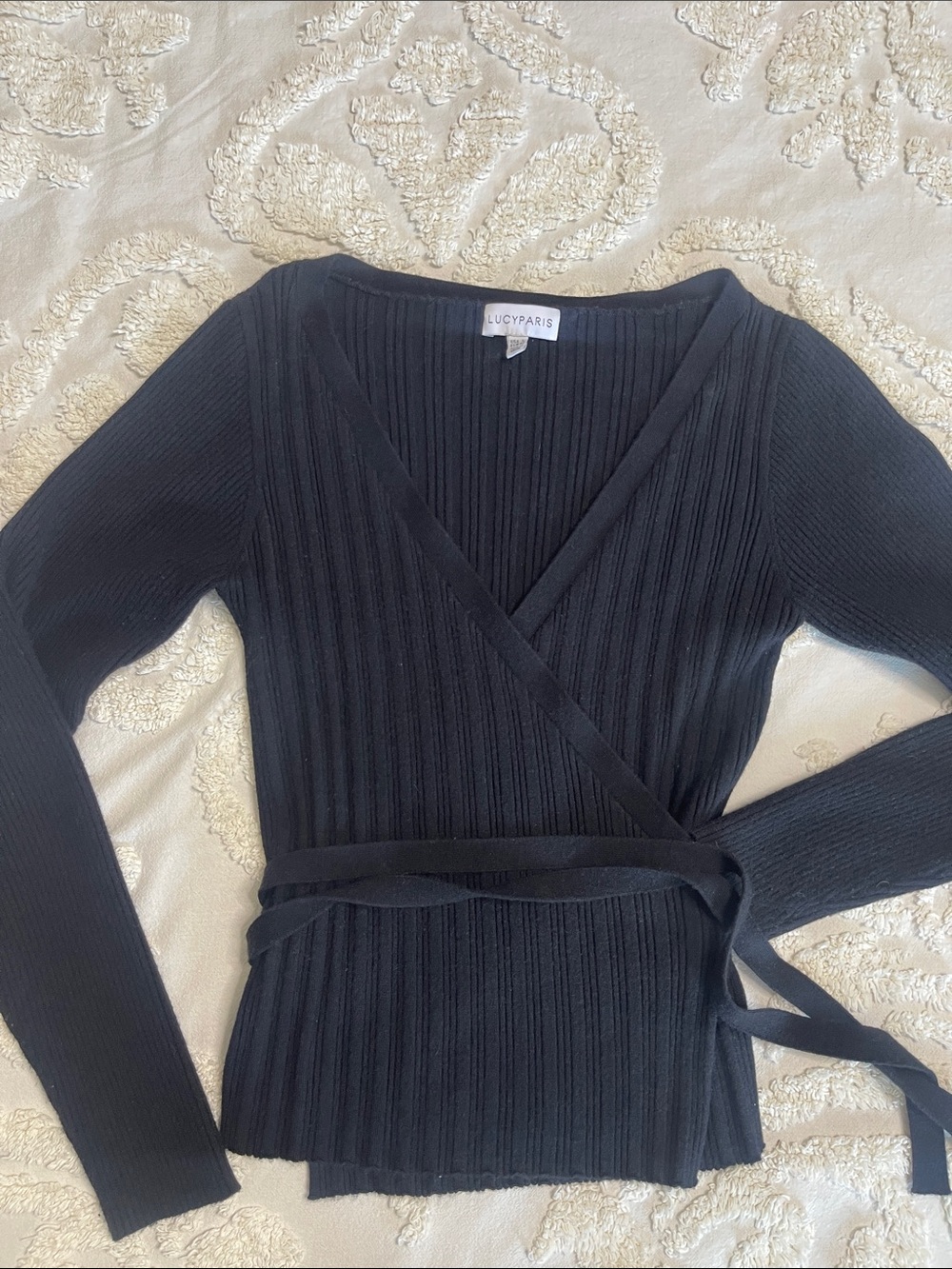 Lucy Paris Black Ribbed Wrap Top Cardigan  Sweater